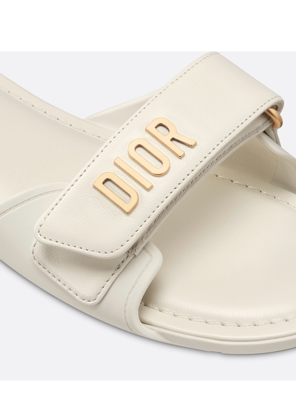 DIOR DIORACT OFF-WHITE LAMB LEATHER SLIDE FLAT SANDALS GOLD LOGO SZ 40 NEW - Picture 10 of 16